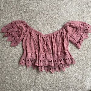 Iris Pink/mauve off shoulder crop top Sz M